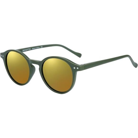 Polarized Round Sunglasses Matte Green/Yellow Mirror - Picture 1 of 6